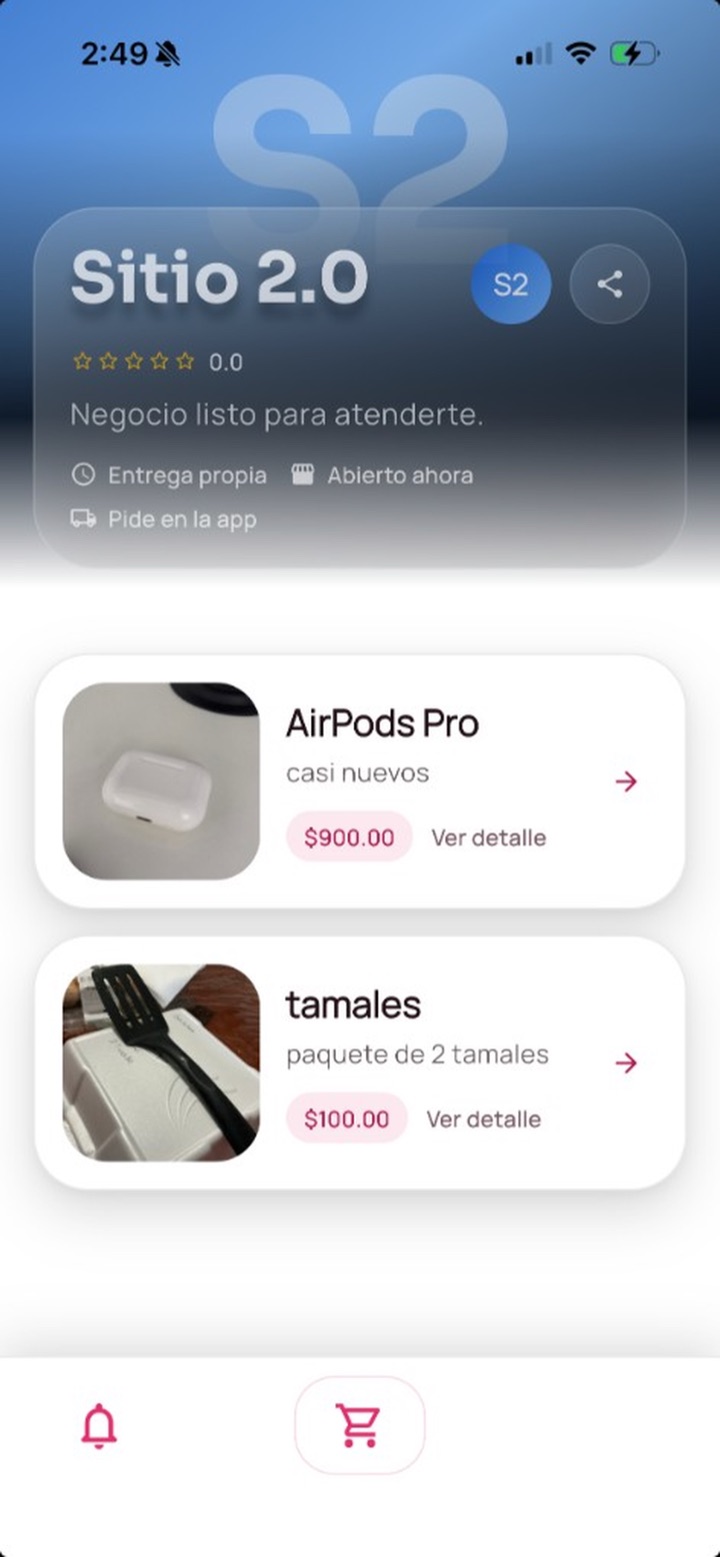 Catálogo de una tienda dentro de Mercadito