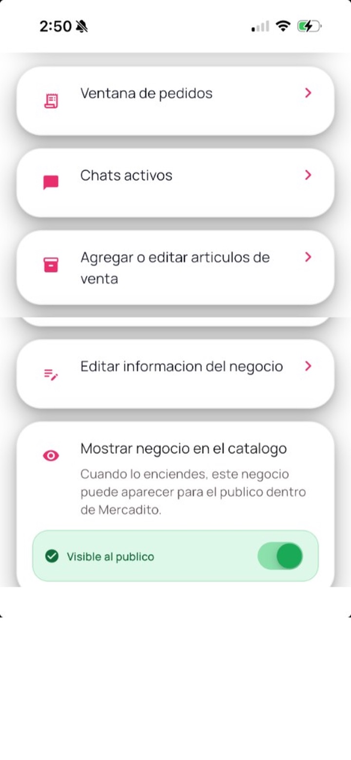 Panel para administrar un negocio en Mercadito